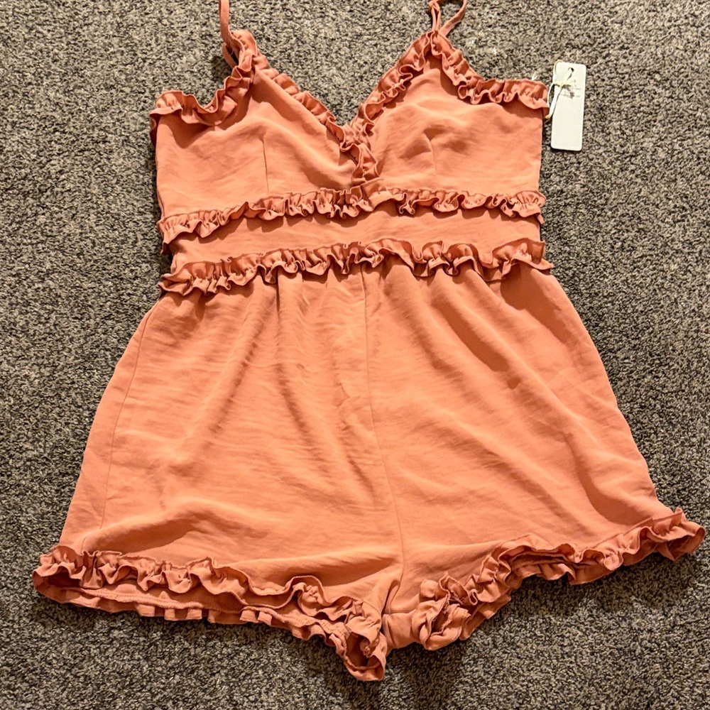 Fashion Nova Peach Ruffled Romper